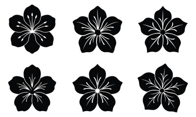 Hibiscus Flower Icons, Black Silhouette Bundle Vector Illustration.