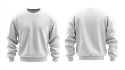 White Long Sleeve Crew Neck Sweatshirt Mockup - Front and Back View, clothing, apparel