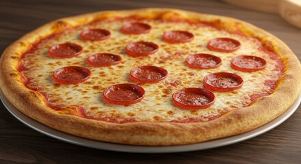 Delicious Pepperoni Pizza on a Plate with Toasted Crust Ready to Eat