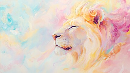 White Lion in Abstract Clouds - Oil Painting, Lion, Art ,art,lion