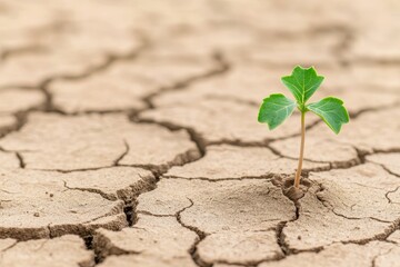 Fototapeta premium Resilient green sprout emerges from parched earth nature's triumph close-up perspective environmental struggle