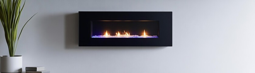 Fototapeta premium Sleek wall-mounted electric fireplace with soft, flickering LED flames