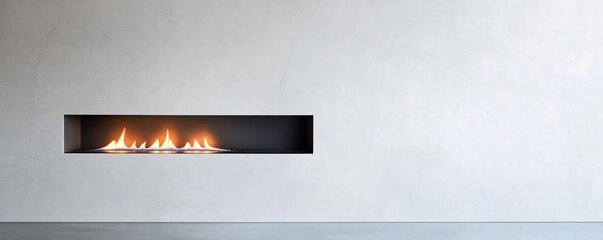 Ultra-modern linear gas fireplace embedded in a sleek white marble wall