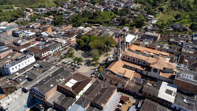 Frontino, Antioquia - Colombia. January 19, 2025. Panoramic view with drone, Municipality located 141.9 km from Medellin.