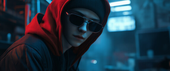 Young hacker cracking computer code