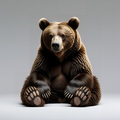 Realistic Stylized Brown Bear Illustration with Detailed Fur, Expressive Eyes, and Prominent Snout – Soft Lighting and Lifelike Texture Against a Neutral Gray Background