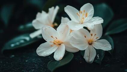 Fototapeta premium Serene White Flowers on Dark Background