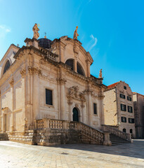 View of Dubrovnik square, historical sights, St. Blasius Church, Dalmatia region, Croatia.