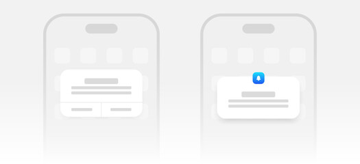 Mobile push notification template. minimal iphone message alert mock-up. App notification pop-up interface. Mobile screen layout. User communication window. Chat text box bubble. Vector illustration