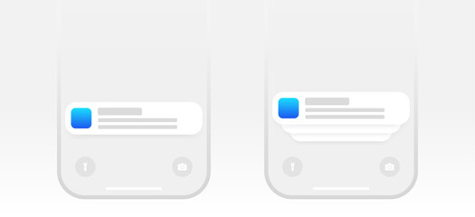 Mobile push notification template. minimal iphone message alert mock-up. App notification pop-up interface. Mobile screen layout. User communication window. Chat text box bubble. Vector illustration