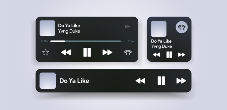 Responsive mobile music player interface. Podcast turntable template. Audio streaming service layout. Profile, Album, Song, Singer, blog mockup. Apple music, deezer spotify screen. Vector illustration