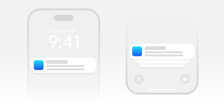 Mobile push notification template. minimal iphone message alert mock-up. App notification pop-up interface. Mobile screen layout. User communication window. Chat text box bubble. Vector illustration