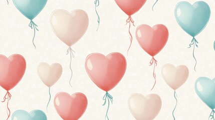 Colorful heart-shaped balloons decorate a playful background