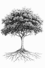 Architectural Drawings, Minimal style cad tree with roots line drawing, Side view, of graphics trees root elements outline symbol for landscape design drawing. Vector illustration