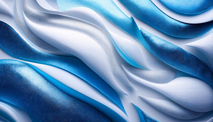 Obraz premium White and blue wavy wallpaper, shimmering, curved, 3d, crisp, sparkling, bright, textured
