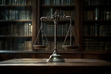 Justice scales on a modern desk in a lawyer office