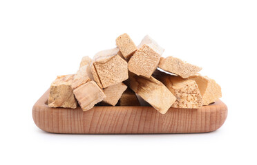 Pile of palo santo sticks on white background