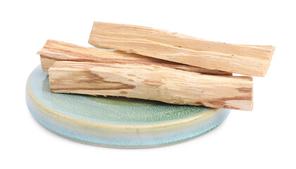 Three palo santo sticks on white background