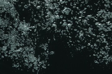 Many water bubbles on black background, closeup