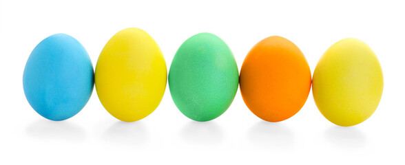 Happy Easter. Bright painted eggs isolated on white