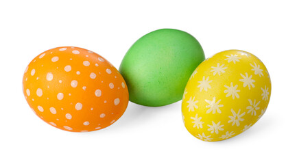 Many decorated Easter eggs isolated on white