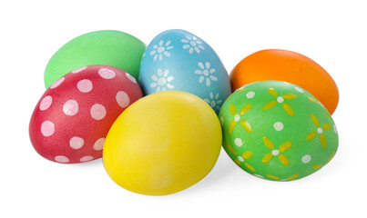 Many decorated Easter eggs isolated on white