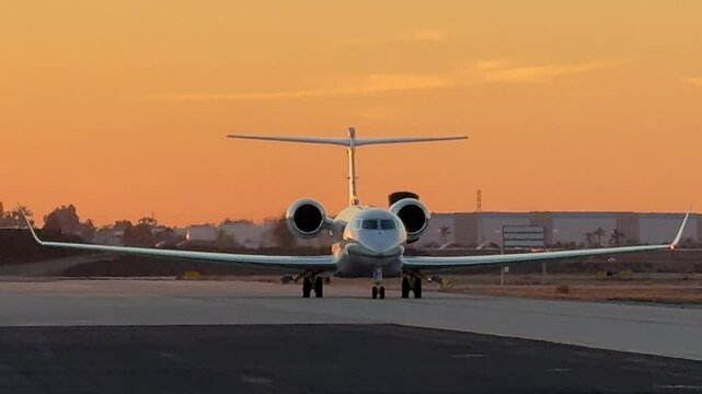 Taxiing Gulfstream Jet at Sunset