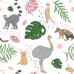 seamless pattern with wild exotic animals on white background 