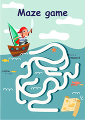 Obraz premium Maze or Labyrinth Game. Puzzle. Educational maze game for children. Cartoon vector illustration