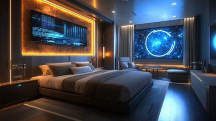Modern technology features integrated into a luxury hotel room