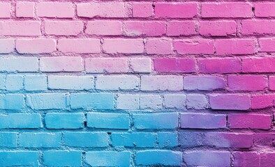 Fototapeta premium A vibrant ombre brick wall painted blue and pink