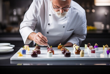 Chef decorates gourmet desserts