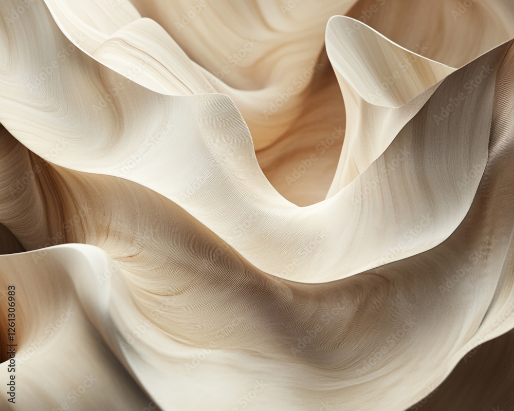Poster abstract close-up of soft flowing curves and smooth texture in beige and ivory tones, symbolizing el