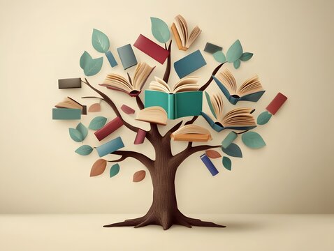 International literacy day concept with tree with books