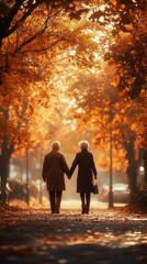 Fototapeta premium Timeless love an autumn stroll through a sunlit park