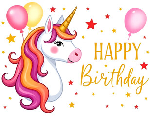 happy birthday card with unicorn vector, happy birthday card with balloons, happy birthday card with gifts on pink background, girl birthday template abstract, gold confetti, stars decoration