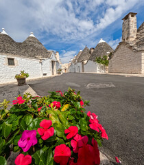View of Alberobello town, Puglia region, Italy. 