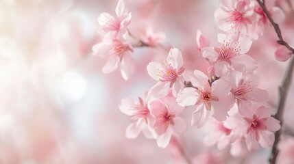 Obraz premium Admiring soft chinese cherry blossom mural tranquil setting wallpaper art serene environment close-up view aesthetic beauty