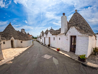 View of Alberobello town, Puglia region, Italy. 