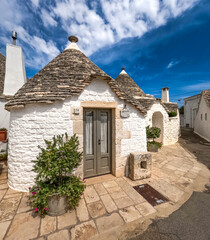 View of Alberobello town, Puglia region, Italy. 