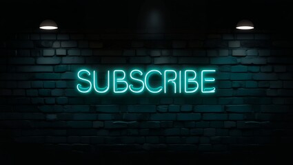 Neon 'SUBSCRIBE' Sign on Dark Brick Wall for YouTube and Social Media Banner