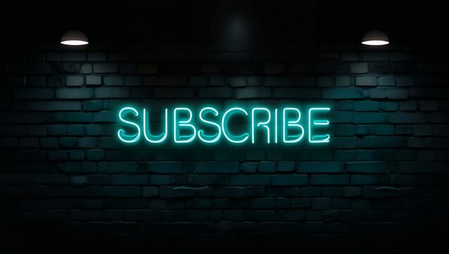 Neon 'SUBSCRIBE' Sign on Dark Brick Wall for YouTube and Social Media Banner