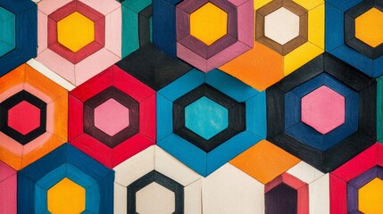 Exploring a vibrant hexagon pattern abstract art digital space close-up view geometric design