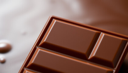 A chocolate bar broken into squares, revealing a glossy and smooth texture, perfect for dessert lovers.