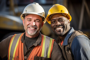 Smiling construction workers on site
