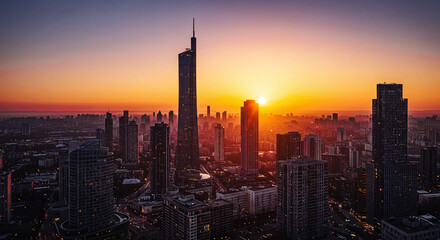 Fototapeta premium Urban Sunset Skyline