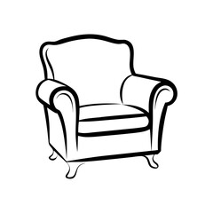 Classic armchair black and white vector illustration.  
