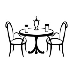 Caf&eacute; table with chairs black and white vector illustration.  
