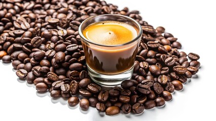 Espresso in a Glass with Coffee Beans