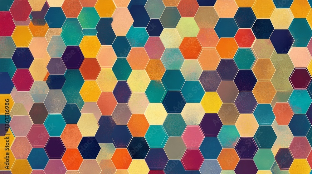 Poster creating a colorful multicolored hexagon pattern art studio digital art vibrant environment artistic